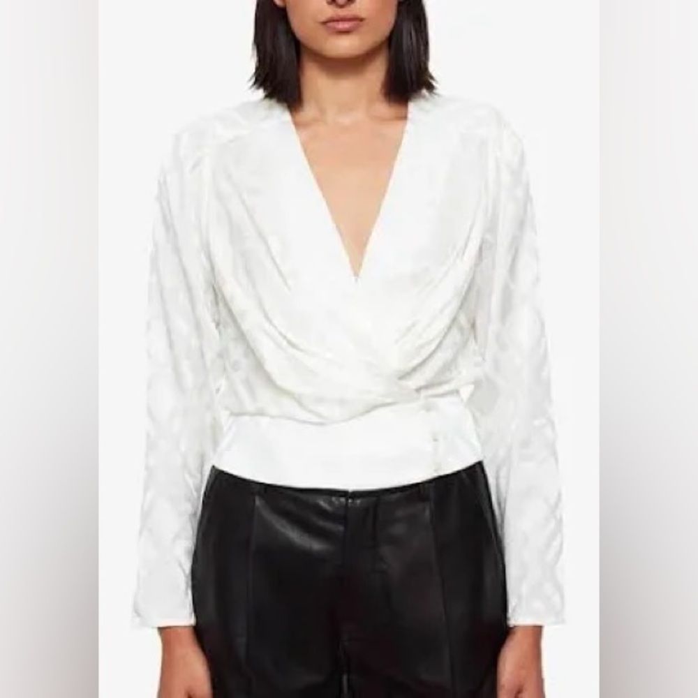 Anine Bing Cream Wrap Tie Front Blouse